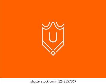 Luxury linear shield monogram letter U logo