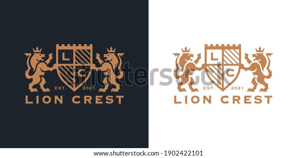 Luxury Lion crest
heraldry logo. Elegant gold heraldic shield icon. Premium brand
identity emblem. Royal coat of arms company label symbol. Modern
vector illustration.
