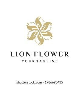 Luxury Lion head with flower logo template