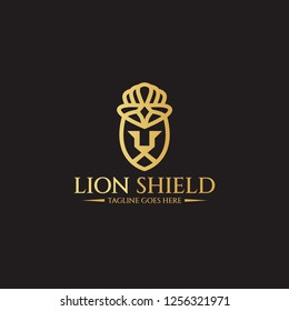 Luxury lion logo design template. Lion shield logo. Vector illustration