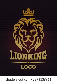 Luxury lion poster. premium illustration head of lion with place for text. Royal golden background