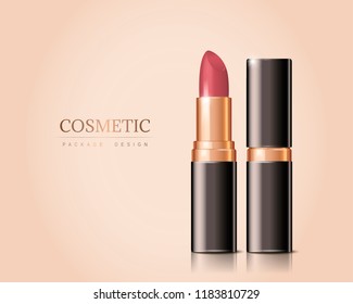 Luxury lipstick isolated on cream color background in 3d illustration