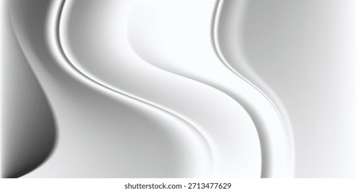 Luxury liquid silver texture with smooth flowing waves. Metallic gradient on wavy curve surface. Glossy reflective mercury or chrome material. Silver material