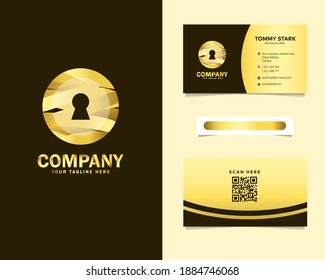 Diseño de logotipo de seguridad de bloqueo de lujo con plantillas de tarjetas de presentación de artículos de escritorio