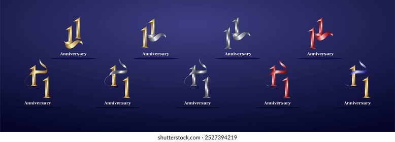 Luxury Logo 11th, 11th Elegant years happy anniversary, Creative design template for celebration, birthday, greeting and invitation. Gold color