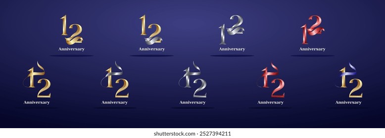 Luxury Logo 12th, 12th Elegant years happy anniversary, Creative design template for celebration, birthday, greeting and invitation. Gold color