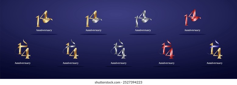 Luxury Logo 14th, 14th Elegant years happy anniversary, Creative design template for celebration, birthday, greeting and invitation. Gold color