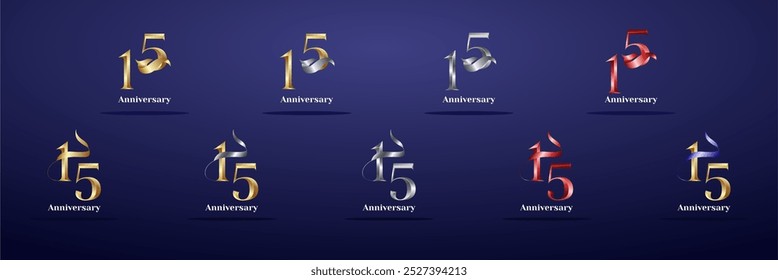 Luxury Logo 15th, 15th Elegant years happy anniversary, Creative design template for celebration, birthday, greeting and invitation. Gold color