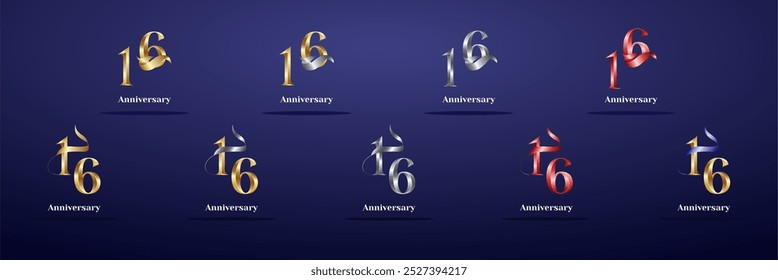 Luxury Logo 16th, 16th Elegant years happy anniversary, Creative design template for celebration, birthday, greeting and invitation. Gold color