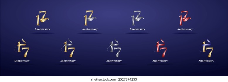 Luxury Logo 17th, 17th Elegant years happy anniversary, Creative design template for celebration, birthday, greeting and invitation. Gold color