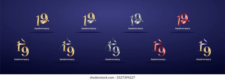 Luxury Logo 19th, 19th Elegant years happy anniversary, Creative design template for celebration, birthday, greeting and invitation. Gold color