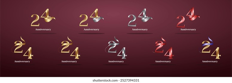 Luxus-Logo 24., 24. Elegante Jahre glückliches Jubiläum, kreative Design-Vorlage für Feier, Geburtstag, Gruß und Einladung. Goldfarbe