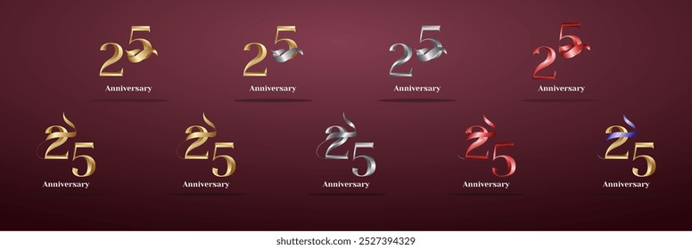 Luxury Logo 25th, 25th Elegant years happy anniversary, Creative design template for celebration, birthday, greeting and invitation. Gold color