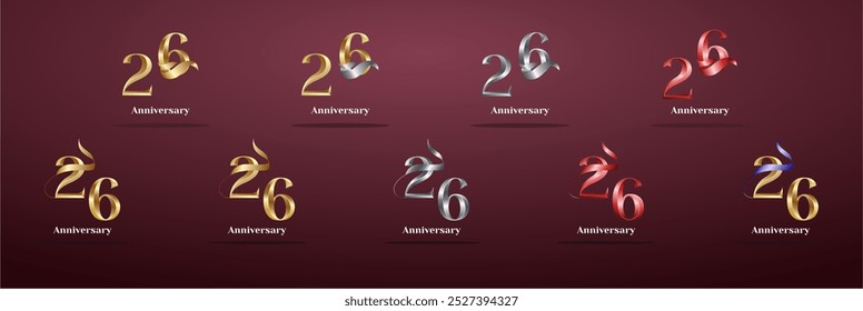 Luxury Logo 26th, 26th Elegant years happy anniversary, Creative design template for celebration, birthday, greeting and invitation. Gold color