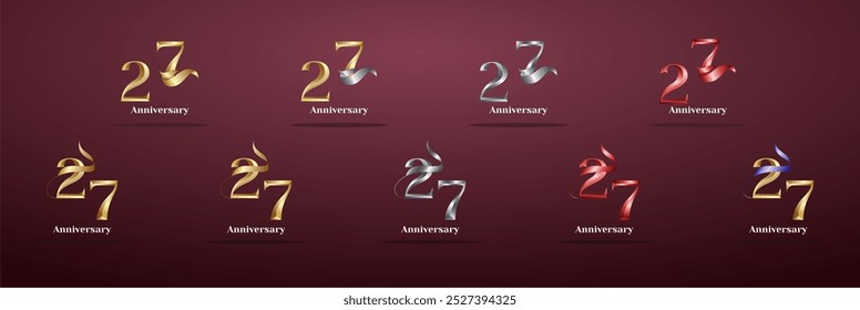 Luxury Logo 27th, 27th Elegant years happy anniversary, Creative design template for celebration, birthday, greeting and invitation. Gold color