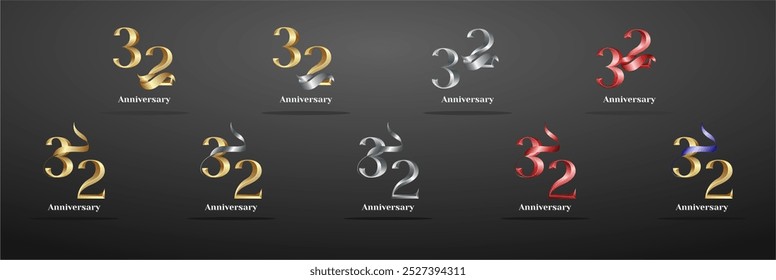 Luxury Logo 32th, 32th Elegant years happy anniversary, Creative design template for celebration, birthday, greeting and invitation. Gold color