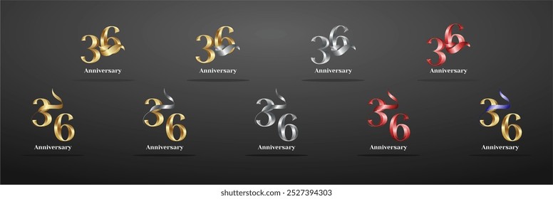 Logotipo de lujo 36th, 36th aniversario feliz de años elegantes, Plantilla de diseño creativo para celebración, cumpleaños, saludo e invitación. Color dorado