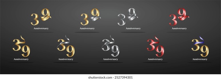 Luxury Logo 39th, 39th Elegant years happy anniversary, Creative design template for celebration, birthday, greeting and invitation. Gold color