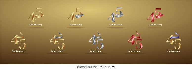 Luxury Logo 45th, 45th Elegant years happy anniversary, Creative design template for celebration, birthday, greeting and invitation. Gold color