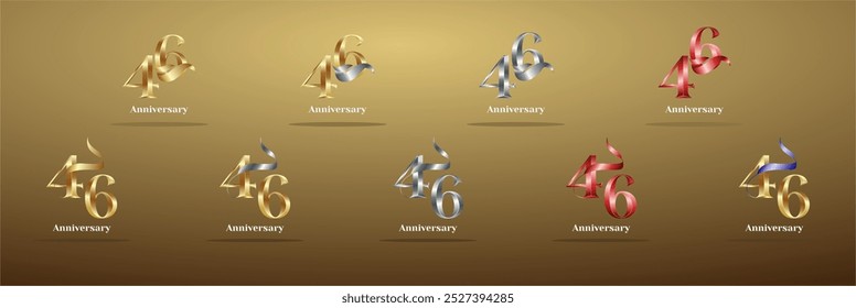 Luxury Logo 46th, 46th Elegant years happy anniversary, Creative design template for celebration, birthday, greeting and invitation. Gold color
