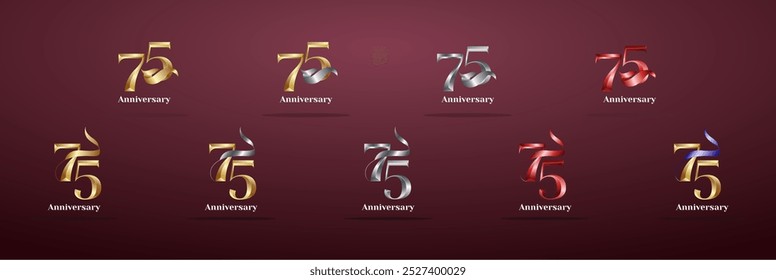 Luxury Logo 75th, 75th Elegant years happy anniversary, Creative design template for celebration, birthday, greeting and invitation. Gold color
