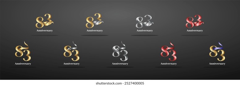 Luxo Logo 83o, 83o Elegante anos feliz aniversário, Modelo de design criativo para celebração, aniversário, saudação e convite. Cor dourada