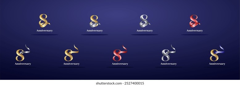 Luxury Logo 8th, 8th Elegant years happy anniversary, Creative design template for celebration, birthday, greeting and invitation. Gold color