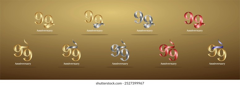 Luxury Logo 99th, 99th Elegant years happy anniversary, Creative design template for celebration, birthday, greeting and invitation. Gold color