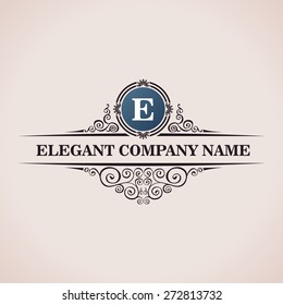 Luxury logo. Calligraphic pattern elegant decor elements. Vintage vector ornament E