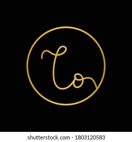 Luxury logo Co with line colored gold and background colored black