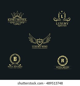 Luxury logo collection,Design for Boutique hotel,Resort,Restaurant, Royalty, Victorian identity, Hotel, Heraldic, Fashion,VIP,Club,education logo Full vector logo template. Vector Illustration