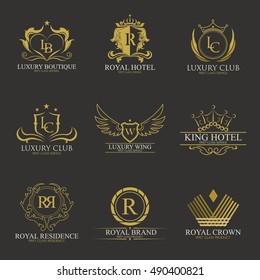 Luxury logo collection,Design for Boutique hotel,Resort,Restaurant, Royalty, Victorian identity, Hotel, Heraldic, Fashion,VIP,Club,education logo Full vector logo template. Vector Illustration