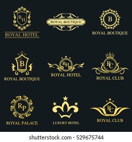 Luxury logo collection,Design for Boutique hotel,Resort,Restaurant, Royalty, Victorian identity, Hotel, Heraldic, Fashion,VIP,Club,education logo Full vector logo template. Vector Illustration