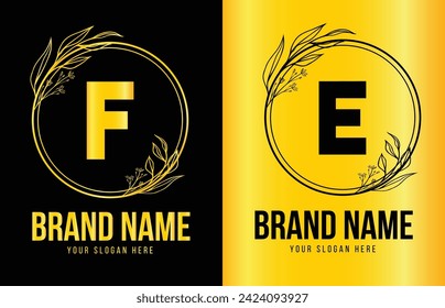 Luxury Logo Company name in a circle. Logos for   fashion, flower, beauty, health business .Latter E F Logo . 