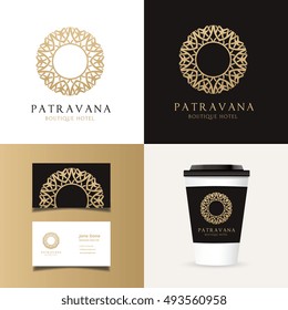 Luxury logo and corporate identity template. Business stationery, business card ,seamless patterns, coffee cup.