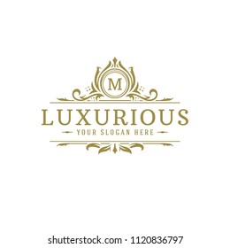 Luxury logo crest template design vector illustration. Royal brand vignette ornaments.
