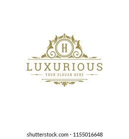 Luxury logo crest template design vector illustration. Royal brand vignette ornaments.