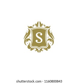 Luxury logo crest template design vector illustration. Royal brand vignette ornaments.