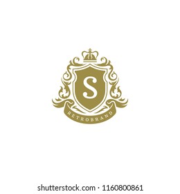 Luxury logo crest template design vector illustration. Royal brand vignette ornaments.