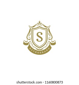 Luxury logo crest template design vector illustration. Royal brand vignette ornaments.