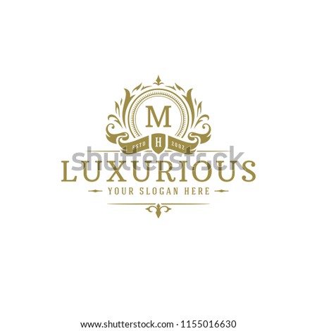 Luxury logo crest template design vector illustration. Royal brand vignette ornaments.