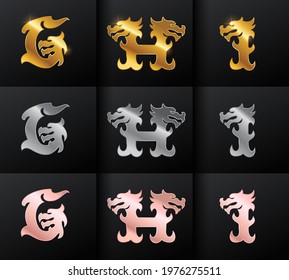 Luxury logo design collection. Golden emblems with Dragon initials for branding logo, corporate identity and wedding monogram design. 