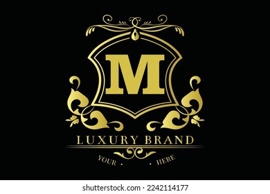 Luxury logo design collection. golden emblems with letter initial M decorative for branding logo corporate identity and wedding monogram design.
