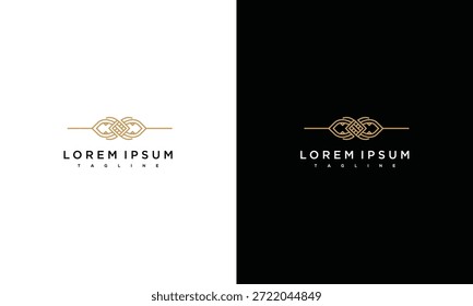 Conceito de design de logotipo de luxo com tipografia elegante e formas abstratas em fundos contrastantes