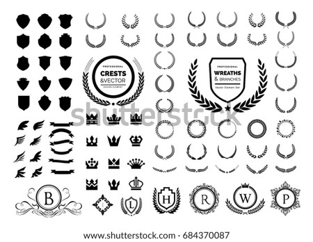 Luxury logo design element set with Crown, Wing, Emblem,Ribbon, Heraldic Monogram, Animal and King Symbol
