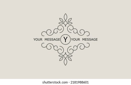 Luxury logo design for fashion, jewelry, hotel, resort, restaurant, corporate identity. Sophisticated ornament with letter Y and place for text