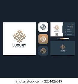 luxury logo design with flower and line art