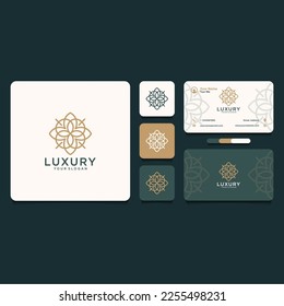 luxury logo design with flower and line art