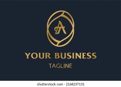 AT luxury logo design, icon, letter, symbol, monogram lettering with decorative luxury frame. Suitable for wedding organizer, fashion, bride and grooms, retail, or personal branding.
