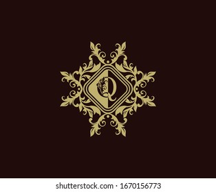 Diseño de logotipo de lujo con Q inicial. Elegante florida Carta Q. Plantilla de logotipo de marco tallado de borde. Elemento vectorial vintage.